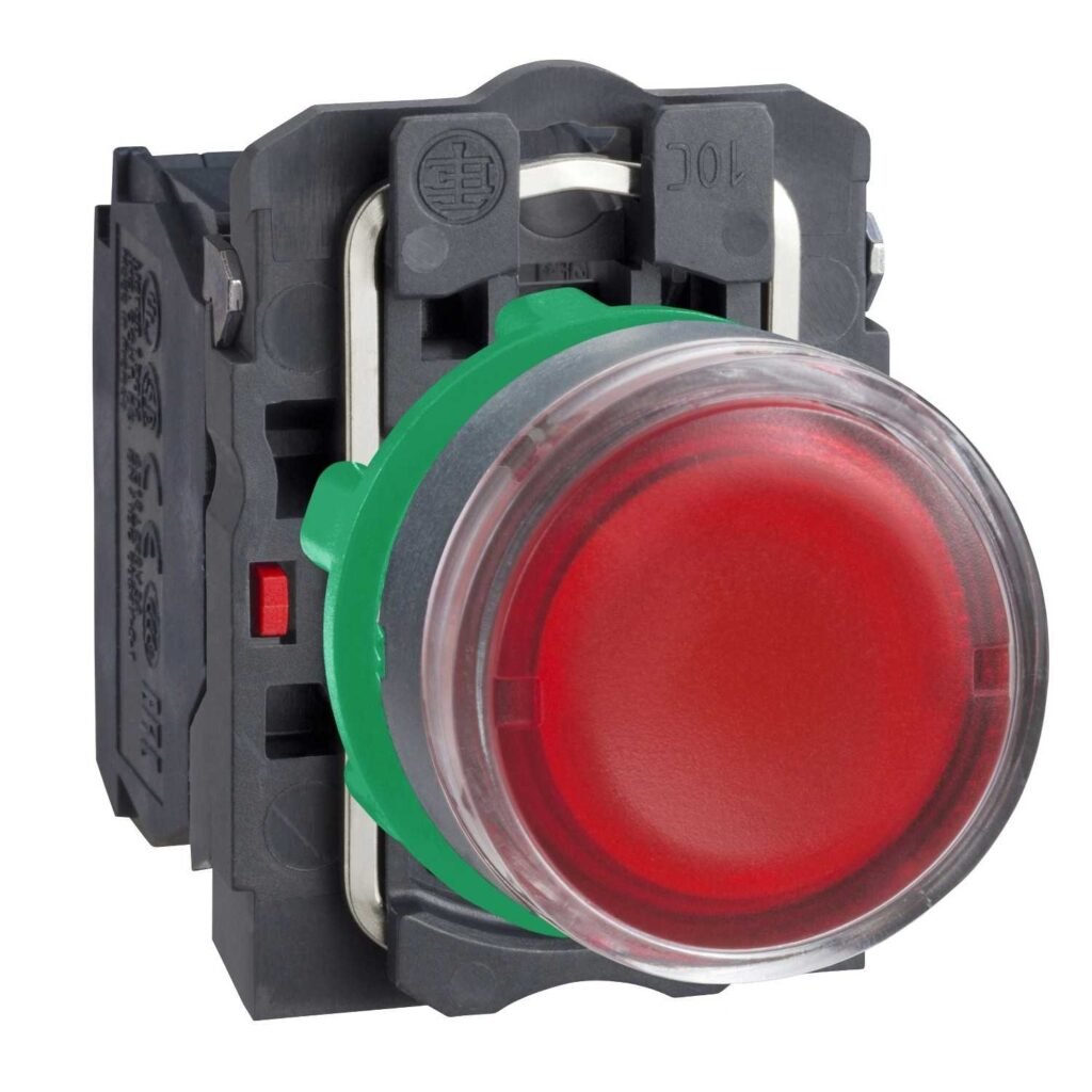 XB5AW34M5-illuminated push button Ø22 with red flush actuator