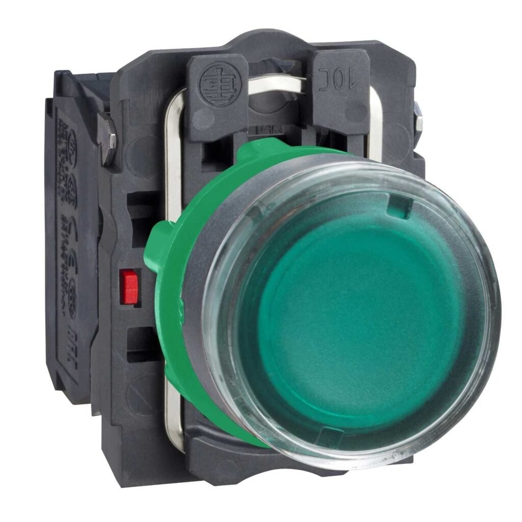 XB5AW33B5 illuminated push button Ø22 with green lens, 1 NO + 1 NC contacts and 24 V AC/DC supply