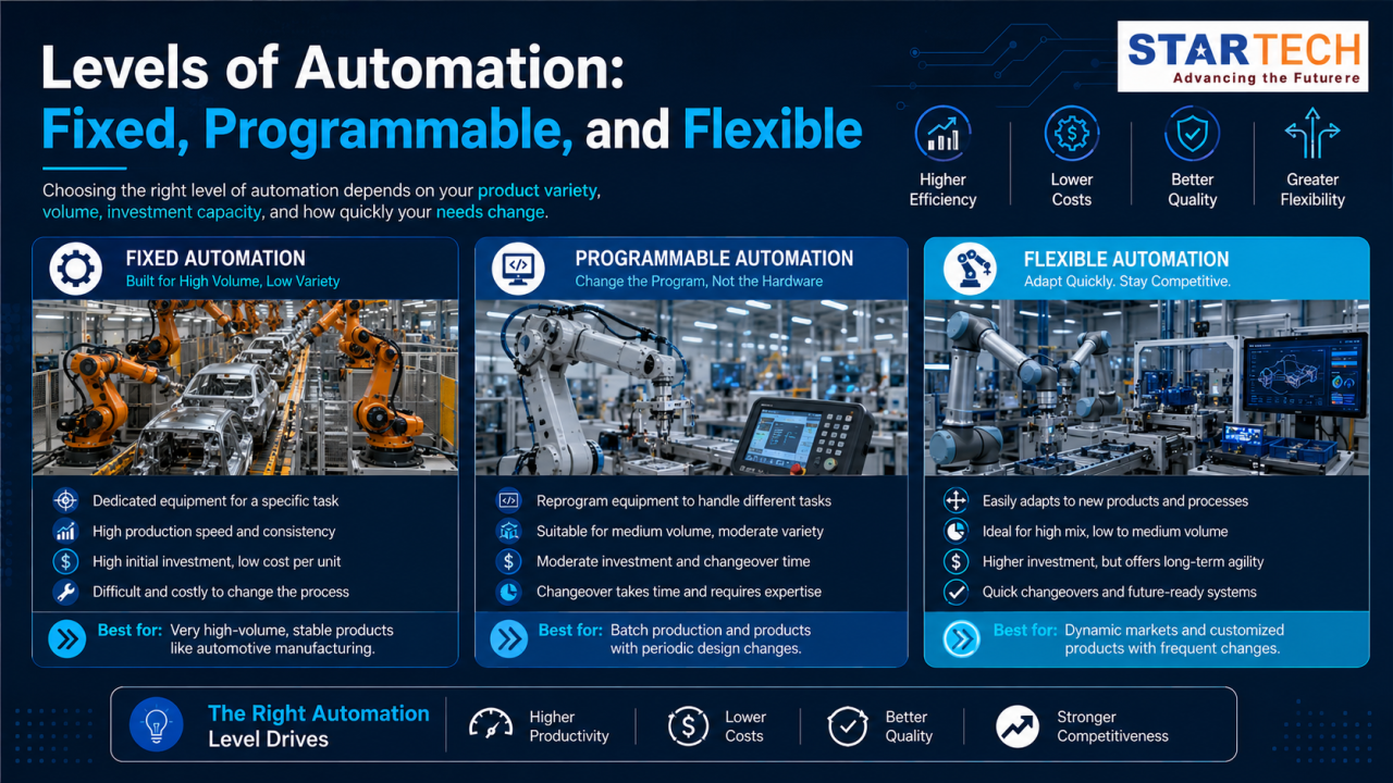 Levels of Automation: Fixed, Programmable, and Flexible